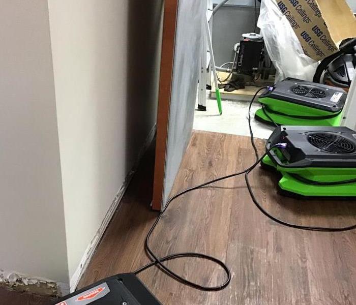 Green drying equipment set up in a hallway.